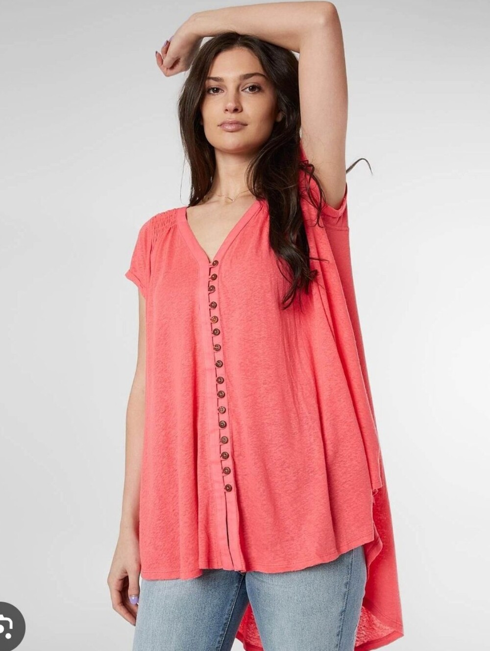 Free People Highland Oversized Top Button Up Linen Blend Relaxed Womens Size S